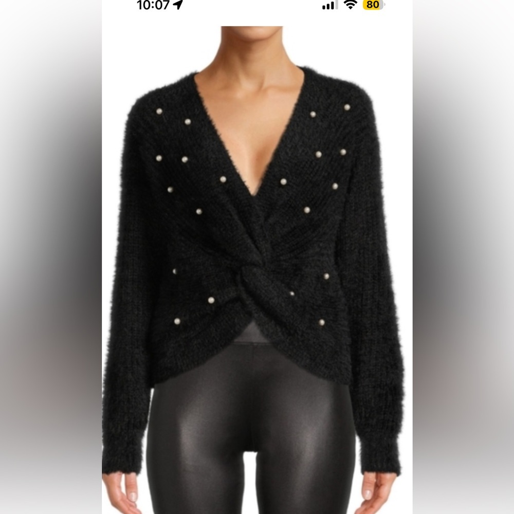 No Boundaries front twist black sweater